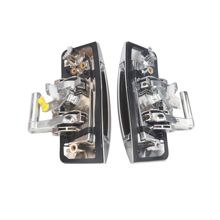 Car door outside handle pair, internal mechanism and latch components visible