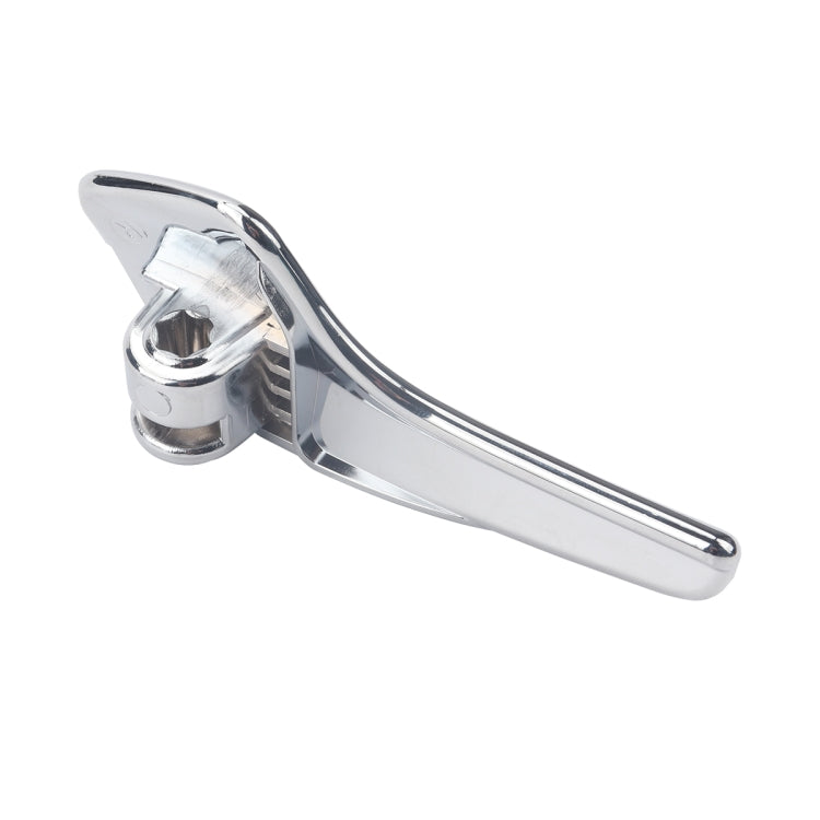 Chrome right-side door inside handle, angled view with screw mount detail