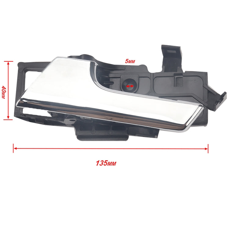 Left inside door handle with chrome lever and black base, size diagram 135mm x 40mm