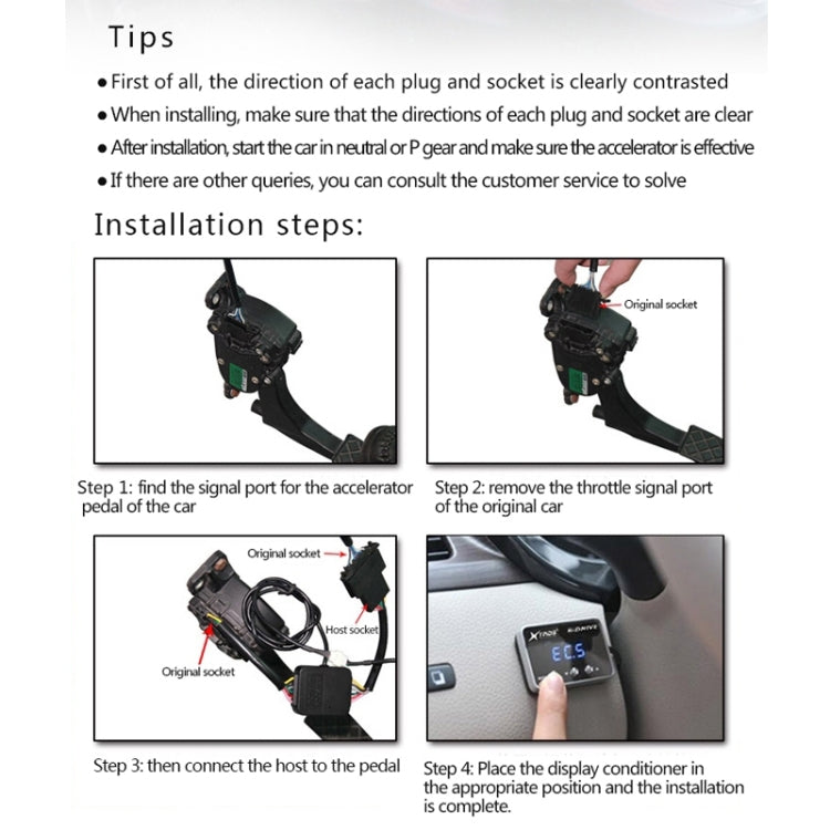 Installation steps graphic for TROS 6-Drive electronic throttle controller with connector photos