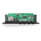 Car audio MP3 decoder PCB side view with components and metal mounting brackets