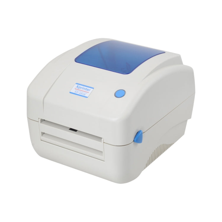 White desktop face bill printer with blue display and front paper slot