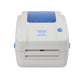 Front view of white desktop bill printer with blue-tinted display