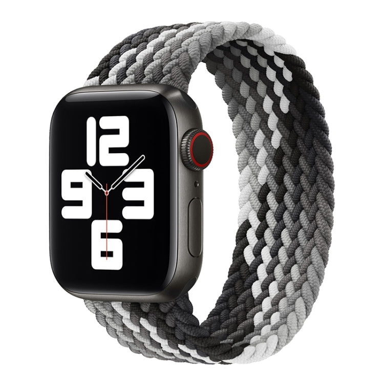 Apple Watch replacement watch band, black and gray woven nylon with metal pin clasp
