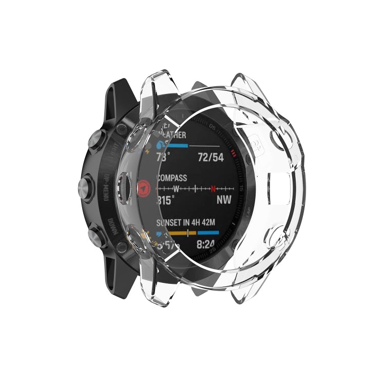 Half-coverage TPU protective case in clear purple, front view on smartwatch