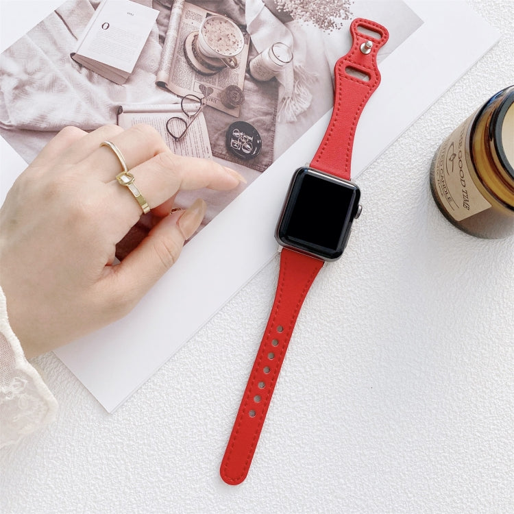 Small Waist 8-shape Reverse Buckle Leather Replacement Strap Watchband For Apple Watch Series, 7 41mm / 6 & SE & 5 & 4 40mm / 3 & 2 & 1 38mm, 7 45mm / 6 & SE & 5 & 4 44mm / 3 & 2 & 1 42mm
