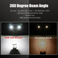 LED car bulb with 360° beam angle and brightness comparison illustration