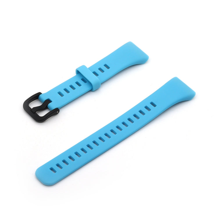 Sky blue silicone watch strap with black buckle and perforated sizing holes