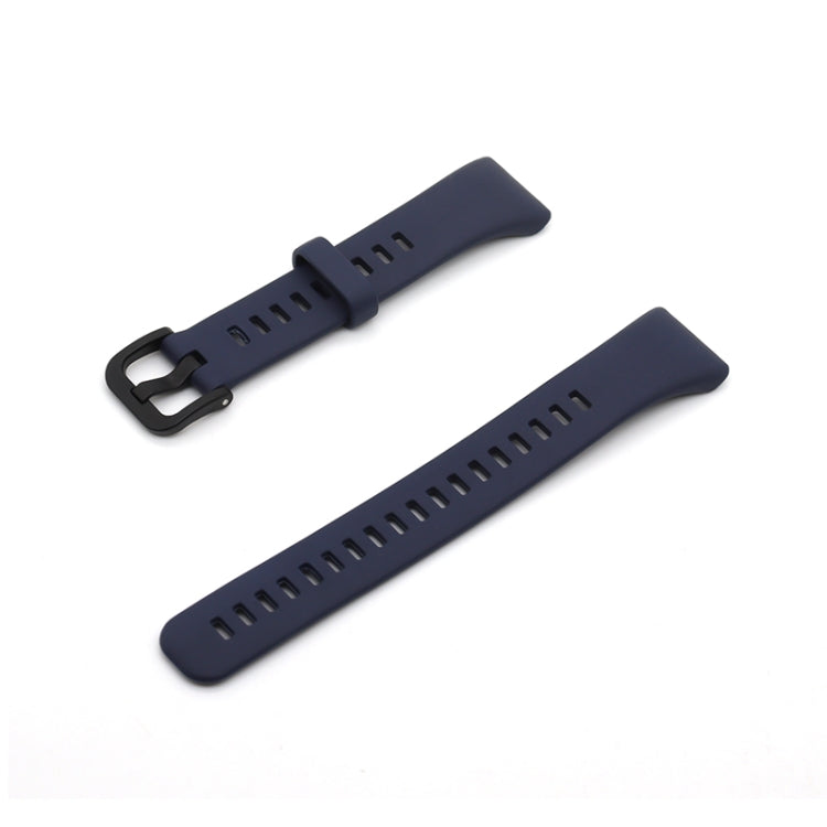 Dark navy silicone watch strap with black buckle and perforated sizing holes