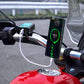 Motorcycle USB PD charger mounted on handlebars with phone charging via USB