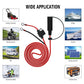 Coiled battery terminal cable with SAE plug and ring terminals, red insulated wiring