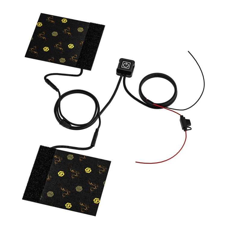 Motorcycle heated hand grip covers set, black pads with green icons and cable harness