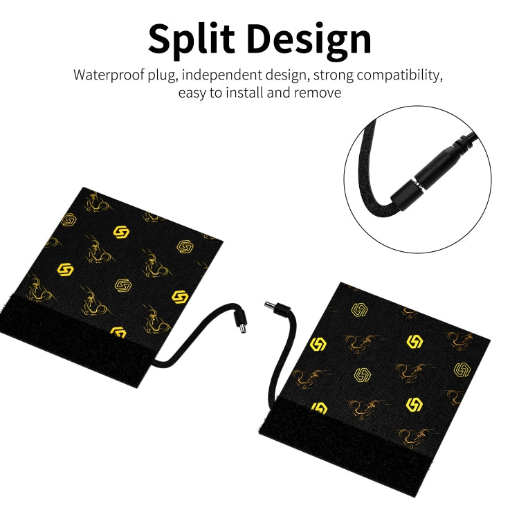 Split motorcycle heated hand grip pads, black with green icons and connector wires