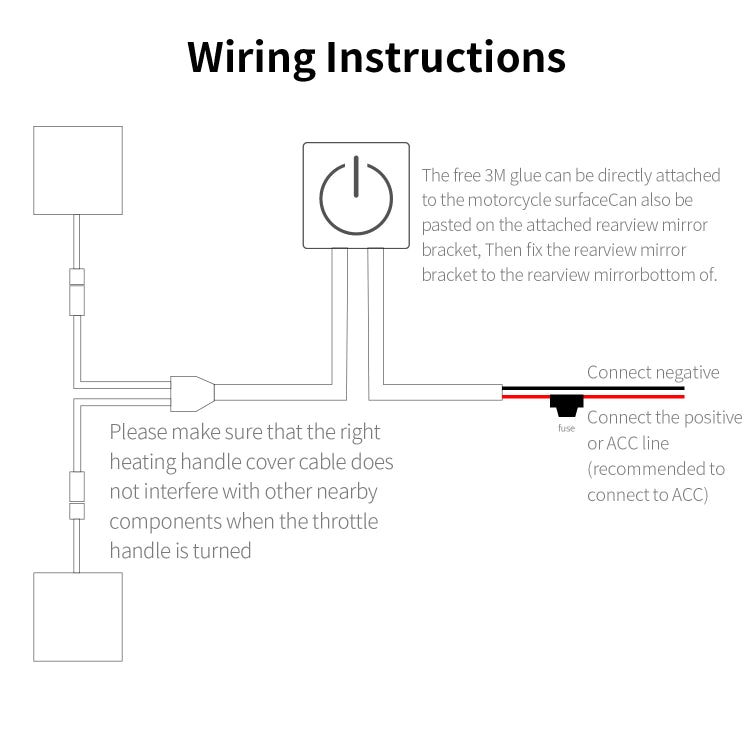 Motorcycle heated hand grip wiring diagram with power and negative connection lines