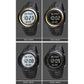 Assorted color versions of a black digital electronic wristwatch with dual-time display