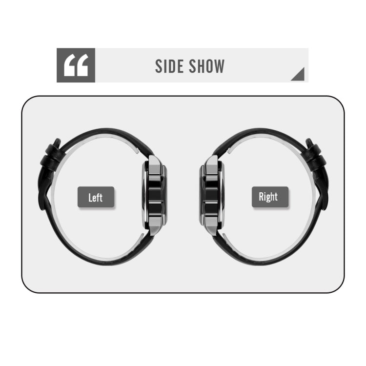 Two SKMEI LED digital watches with black leather straps, side profile views