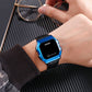 SKMEI digital LED watch with black leather strap, blue bezel and luminous touch button