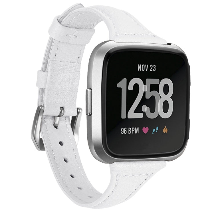 White genuine leather smartwatch wrist strap with metal buckle for Fitbit Versa 2