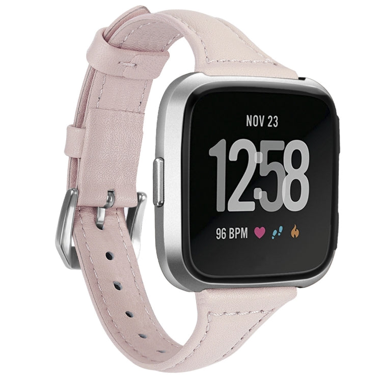 Light pink genuine leather smartwatch wrist strap with metal buckle for Fitbit Versa 2