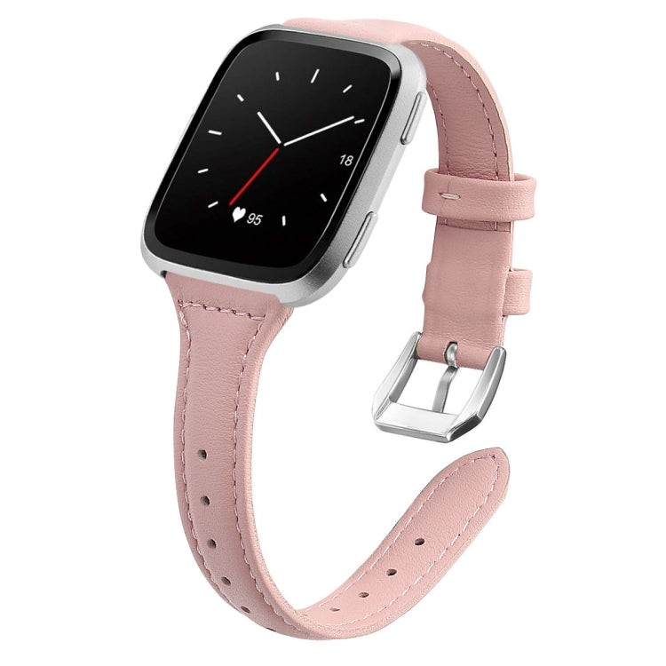 Rose pink genuine leather smartwatch strap with metal buckle for Fitbit Versa 2