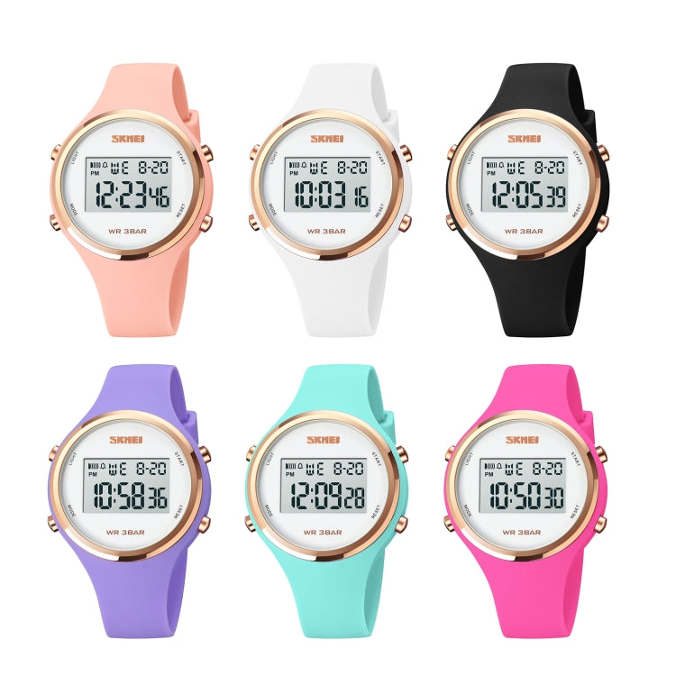 Round LED digital watches with silicone straps in multiple colors, rose-gold bezels