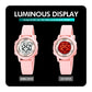 Pink round LED digital watch with silicone strap, luminous light display