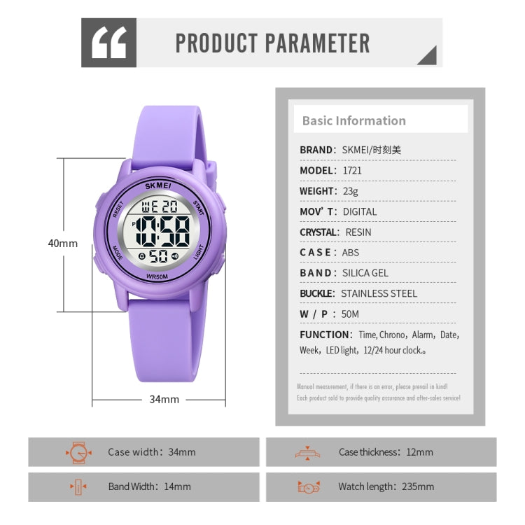 Purple round LED digital watch with silicone strap, digital screen and bezel