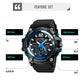 Black digital sport watch feature diagram with buttons and display labels