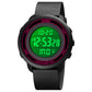 SKMEI round digital LED wristwatch with pink bezel ring and green backlit display