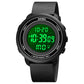 SKMEI round digital LED wristwatch with dark bezel and green backlit display