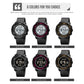 SKMEI digital LED watches shown in six color options with green backlit displays