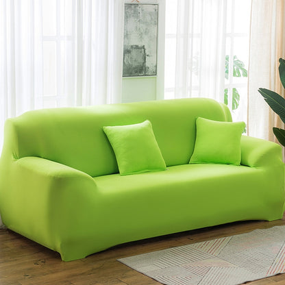Lime green elastic full sofa cover with non-slip fit, covering cushions and arms