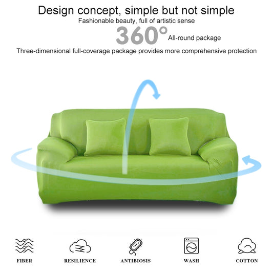 Lime green full-coverage sofa cover with snug wrap shown with 360-degree coverage