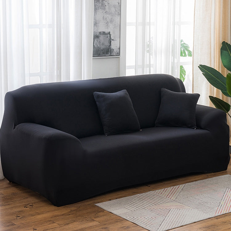 Black elastic full sofa cover with non-slip snug wrap over cushions and arms