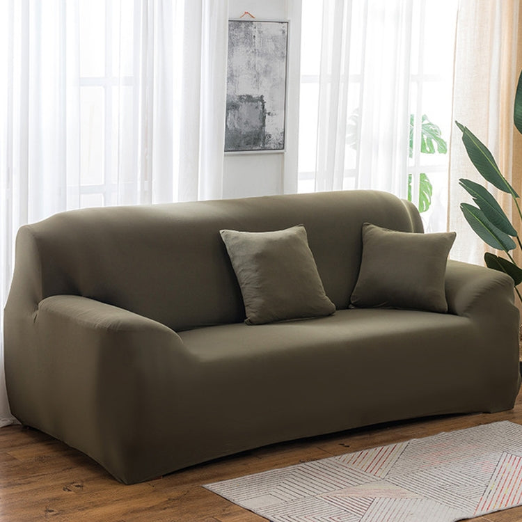 Solid-color full-coverage sofa cover, dark olive green with pillow cushions