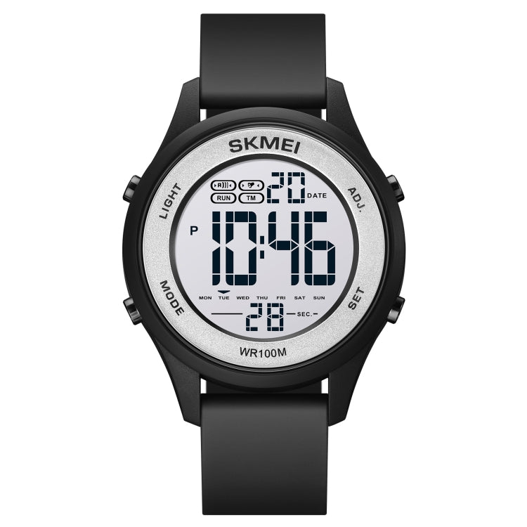 SKMEI digital LED watch with black silicone strap and silver-toned round display