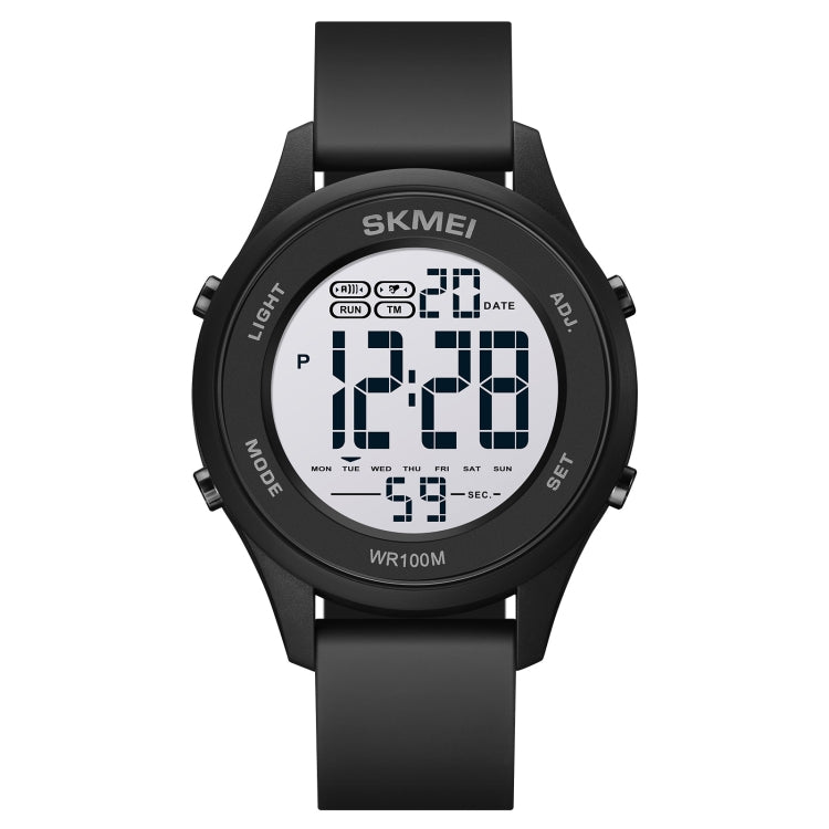 SKMEI digital LED watch with black silicone strap and black round display