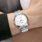 Men's quartz calendar watch with white dial and stainless steel link bracelet