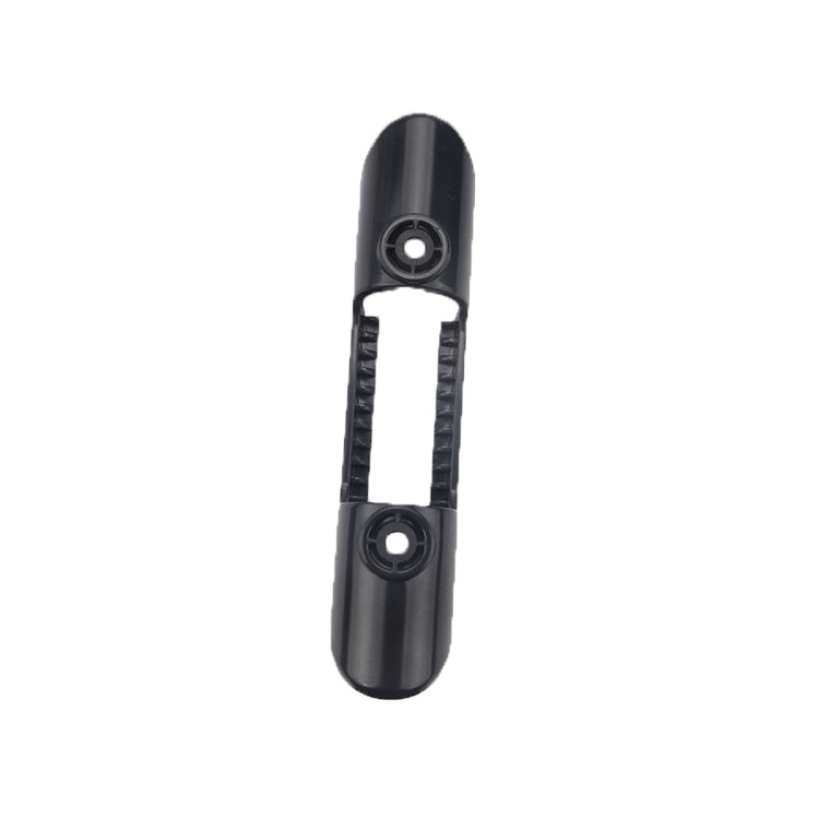 Black plastic paddle clip holder with circular mounting ring and strap slot