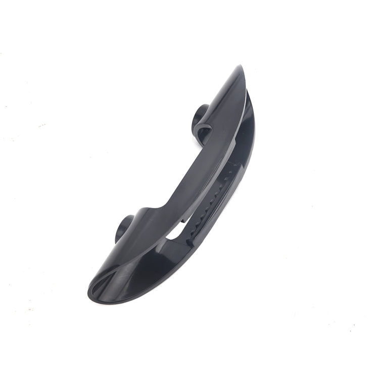 Black plastic paddle clip holder with curved end and strap window