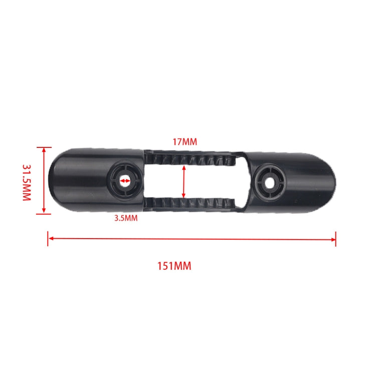 Black plastic paddle clip holder with front strap slot and two mounting holes