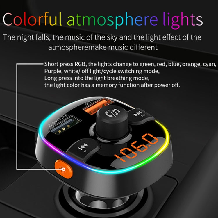 Black car FM Bluetooth MP3 player transmitter with colorful RGB ring lights