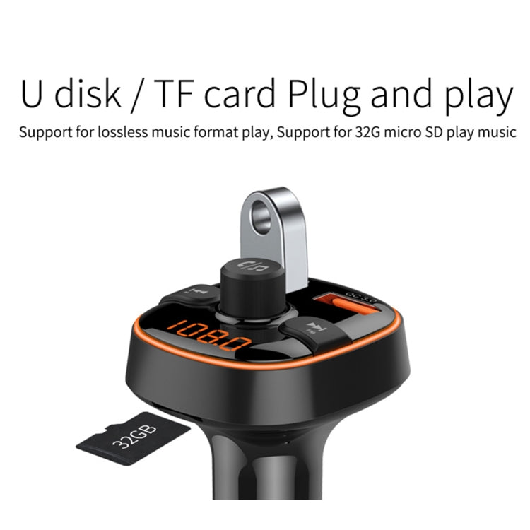 Car audio transmitter with USB disk and TF card plug and play connection
