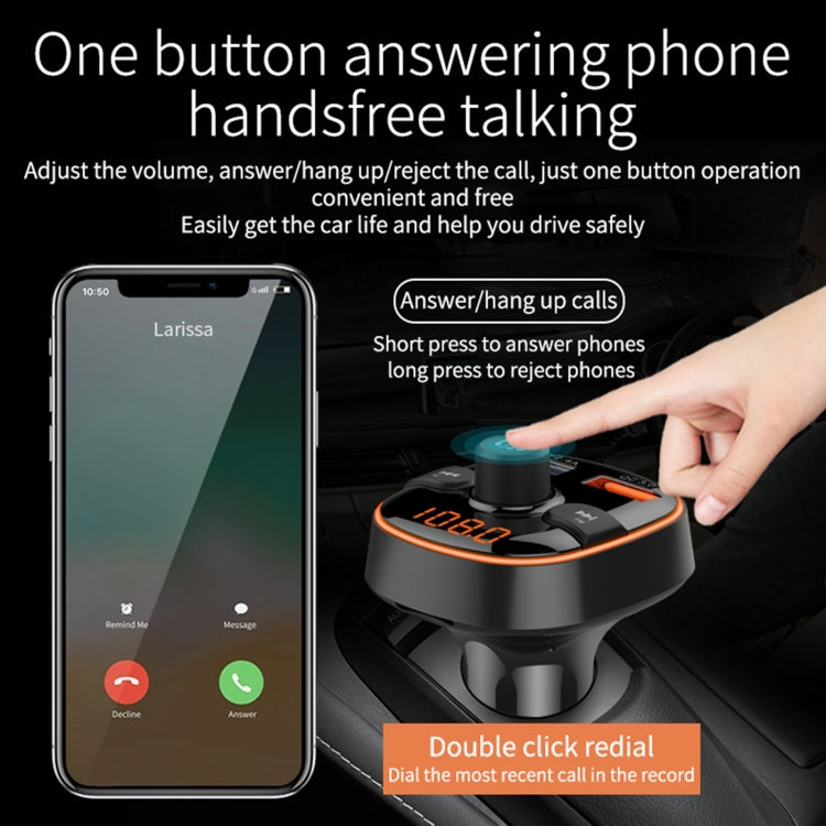 Car Bluetooth transmitter with single-button hands-free calling and phone call screen