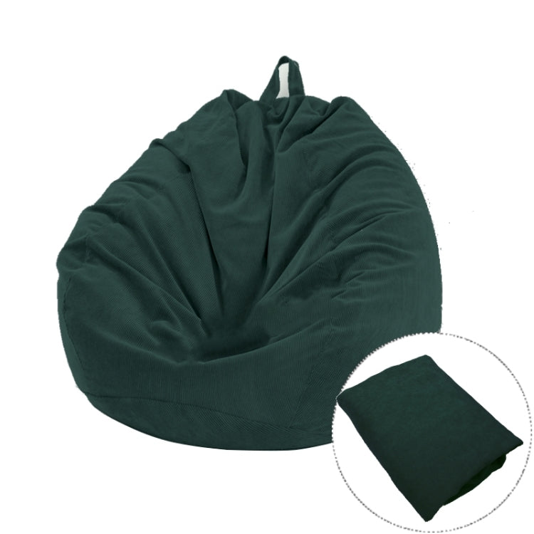 Dark green corduroy bean bag chair cover with handle and zipper opening