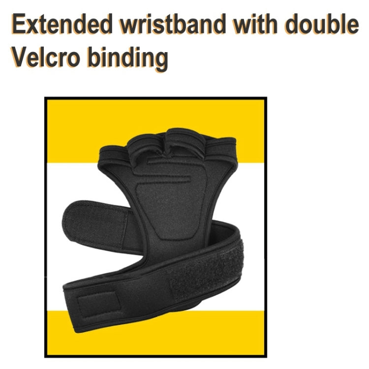 Black glove with extended wristband and double hook-and-loop closure, padded palm