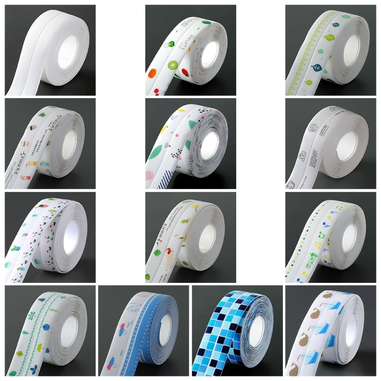 Assorted white kitchen border sticker rolls with colorful fruit, check, and cartoon patterns