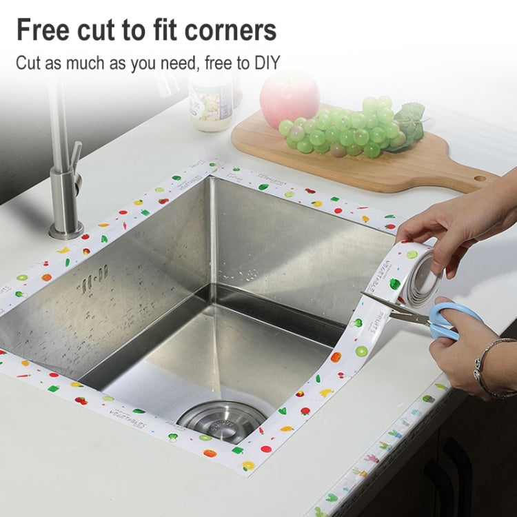 Kitchen sink border sticker strip with colorful dots and flower icons around the corner