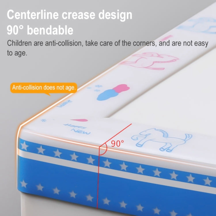 Corner edge protection strip with blue stars and cartoon icons, bendable 90-degree design