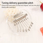 Mini 8-tone transparent acrylic kalimba with metal tines, close-up